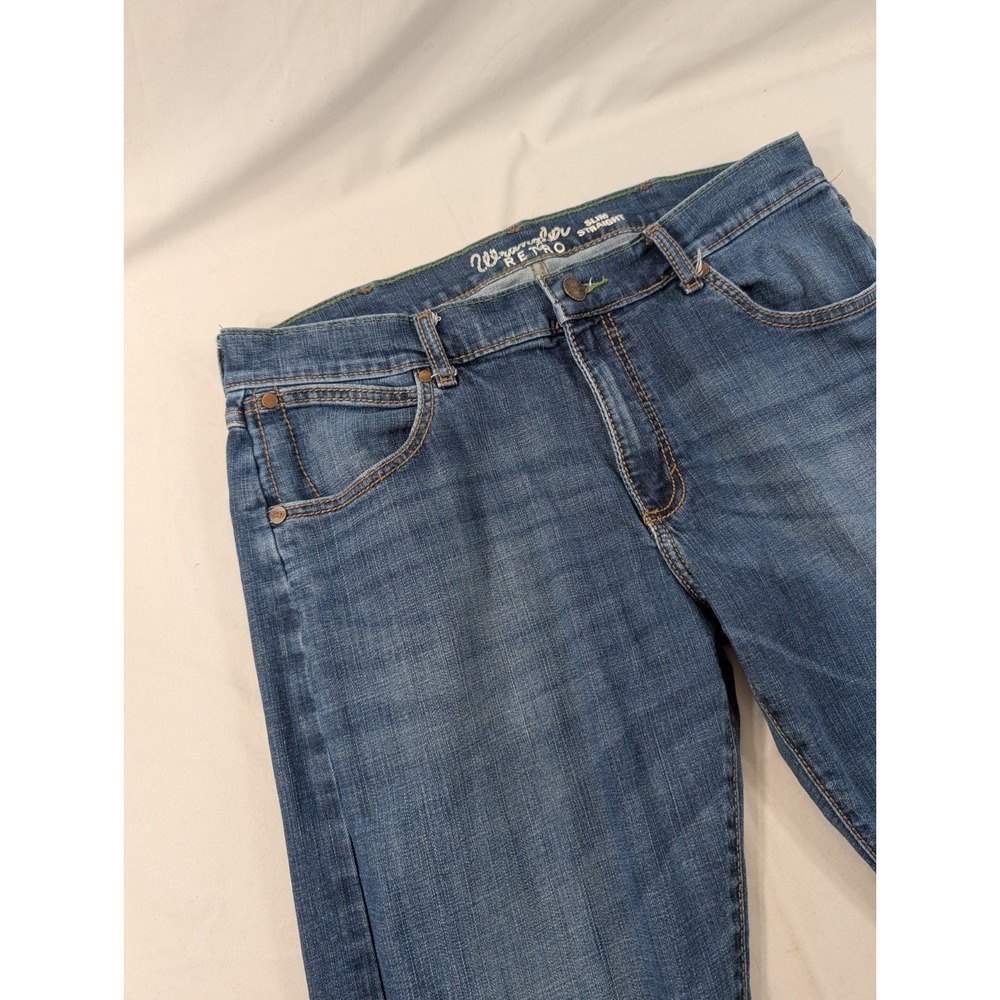 Wrangler Retro 34x38 Cowboy Slim Straight Fit Mid Rise Denim Med Wash Blue